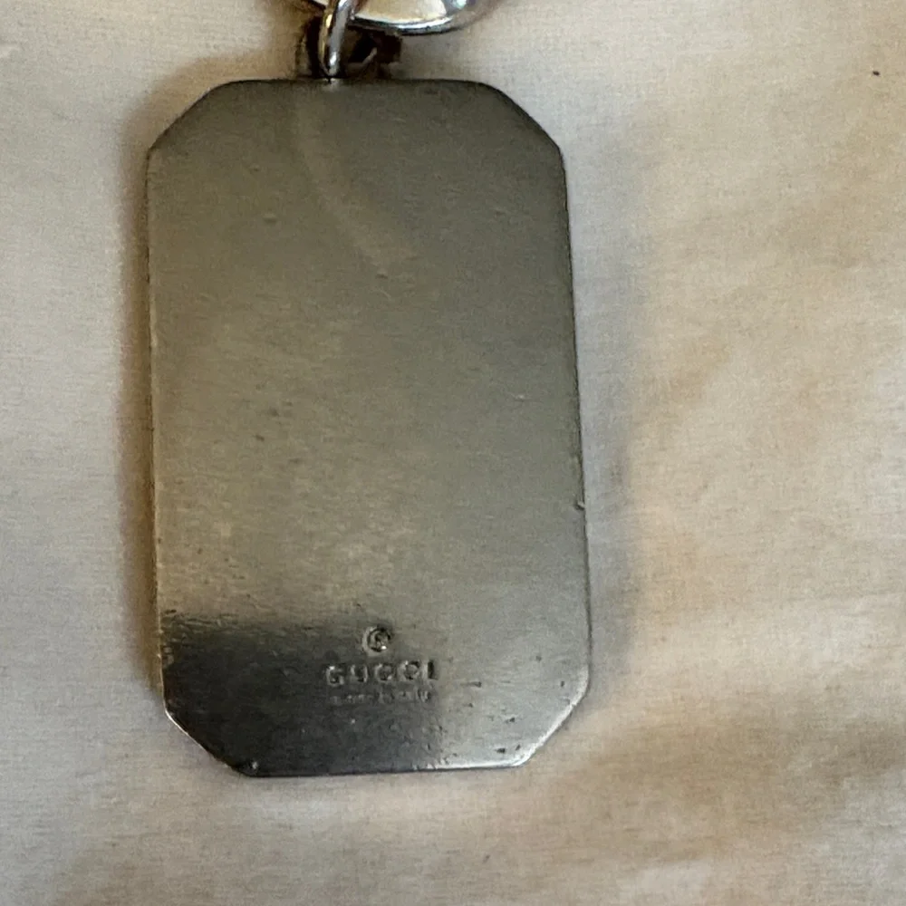 Black leather gg embossed guccissima Silver Keychain mens or womens as is